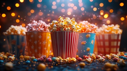 Colorful Circus Food Stands with Popcorn, Candy, and Drinks