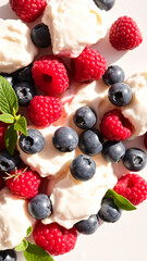 Obraz premium close- fresh raspberries blueberries dairy product