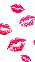 five bright pink lip prints on a white background