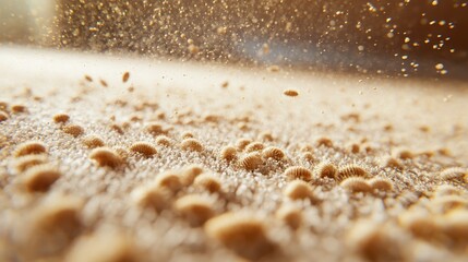 Close-Up of Flour Particles in Motion Creating a Dynamic and Textured Abstract Background in Warm Lighting