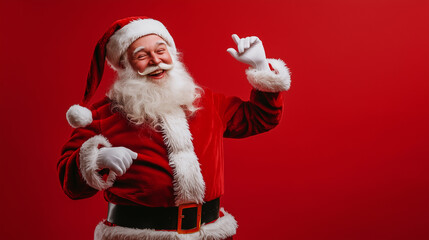 Dancing Santa Claus on red background 