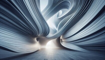 Modern curved architecture with gray metal lines