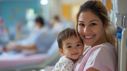 Obraz premium Smiling mother with her baby in hospital 
