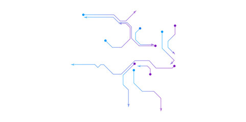 colorful lines with dots in white background. Electronic circuit board on yellow background.Vactor abstract tecnology.