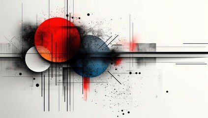 Abstract background with geometric shapes and lines in red, blue, and grey colors