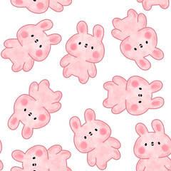 Watercolor bunny hand drawn kids seamless pattern background