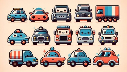 Fototapeta premium Flat style collection of cute cars