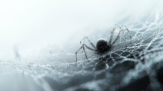 Dew-Covered Spider Web Close Up on White Background -  Perfect for Nature, Halloween, and Web Design