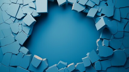 Broken Walls with Blue Background and Cracked Pieces