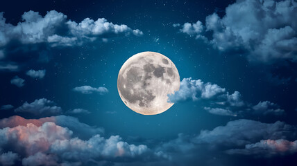 Full Moon Clouds Night Sky - Dreamy, Magical, and Romantic Nighttime Atmosphere 
