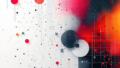 Obraz premium Abstract geometric background with lines and shapes in white, grey, red, and blue colors