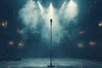 A Single Microphone on a Stage in a Foggy Concert Hall
