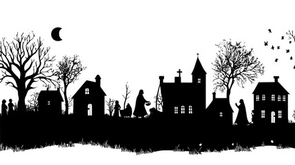Obraz premium Silhouette cutouts of nativity figures on front lawn, vector illustration art