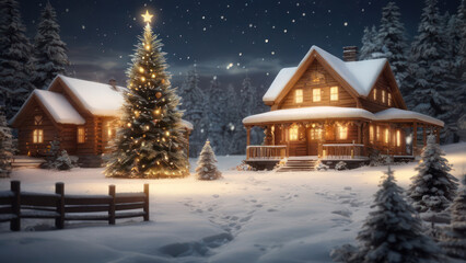 Christmas in the winter village in the night