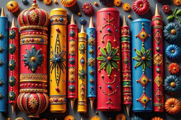 Fototapeta premium Colorful patterned candles displaying artistic craftsmanship