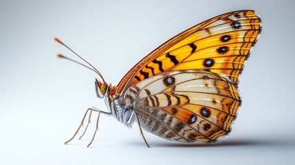 Fototapeta premium Realistic Close Up of a Butterfly with Detailed Wings on a White Background