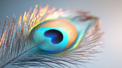Naklejka premium Peacock Feather Close-Up on White Background