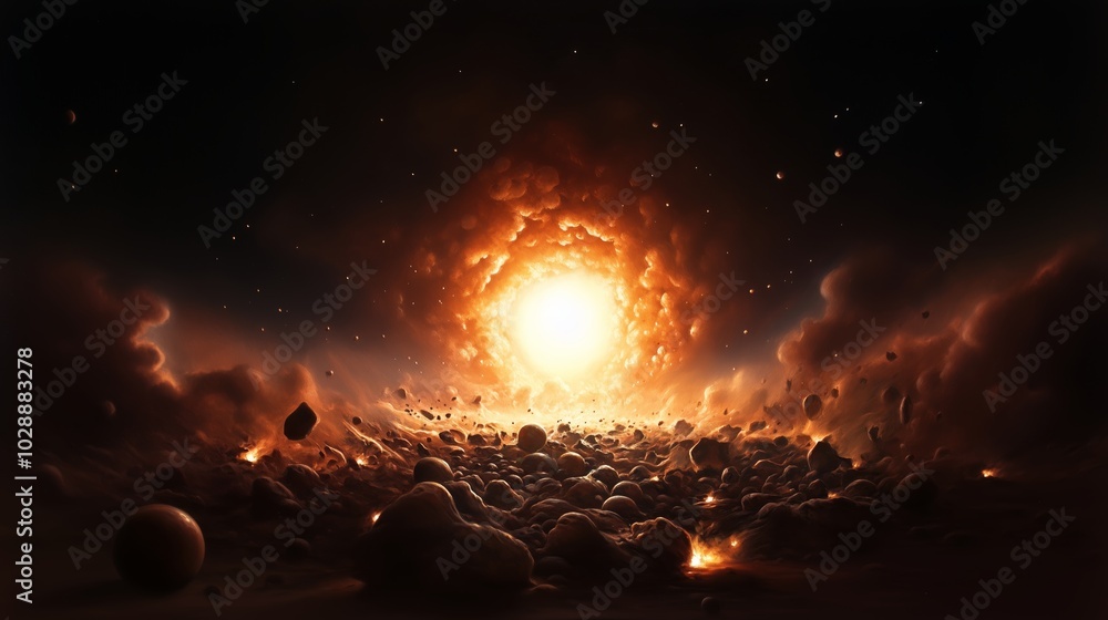 Poster cosmic explosion of a star in a distant galaxy creates a mesmerizing display of particles and light 