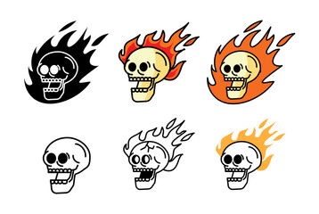 set of skull with fire flame