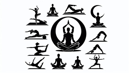 Yoga vector silhouettes and clipart set
