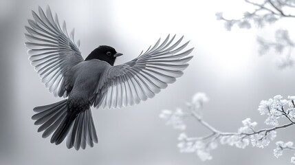 Naklejka premium Silhouette of a Bird in Flight with Intricate Feather Details