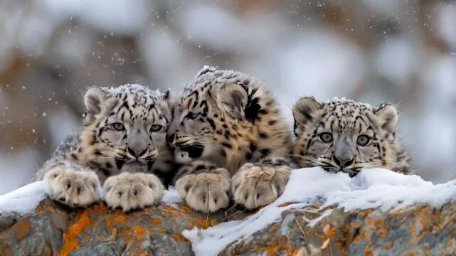 three snow leopard cubs