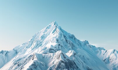 Snow-capped mountain peak against a clear blue sky, 4K hyperrealistic photo
