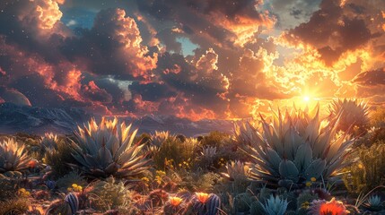 Sunset Over Desert Landscape