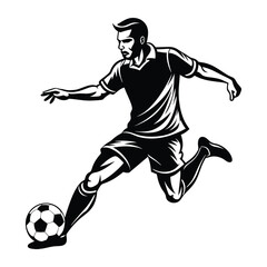 Naklejka premium Powerful Soccer Player Kick Silhouette Vector, Motion and Energy, Ideal for Sports Apparel and Branding