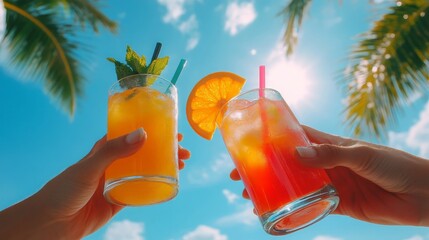 Tropical Cocktails in the Sunshine with Palm Trees