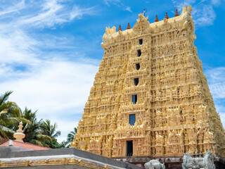 Gateway tower of the Thanumalayan Temple, also called Sthanumalayan Temple, located in Suchindram in the Kanyakumari district of Tamil Nadu, India.