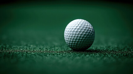 close up of golf ball resting on green surface, showcasing its textured dimples and smooth surface. image captures essence of game, evoking sense of focus and precision
