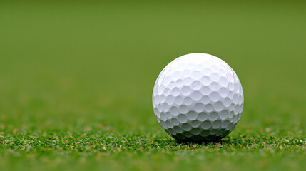 Fototapeta premium close up of golf ball resting on lush green grass, showcasing its textured surface and dimples, perfect for golf enthusiasts and sports photography lovers