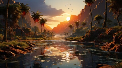 Sunset Over Tropical River