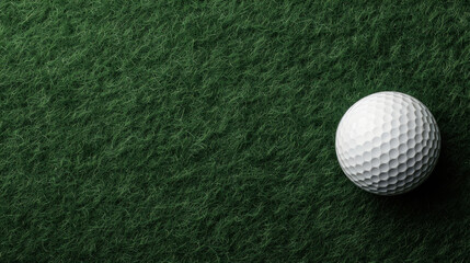 closeup of golf ball resting on green surface, showcasing its textured dimples and pristine white color. vibrant green background enhances balls appearance, creating striking visual