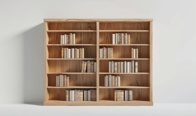 Bookshelf on white background, 4K hyperrealistic photo