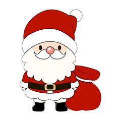 Cute Cartoon Santa Claus with Red Sack of Gifts