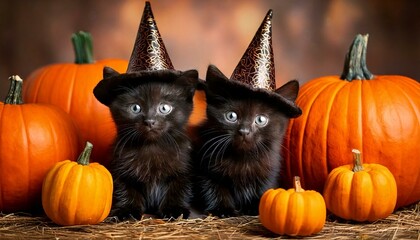 ハロウィンのコスプレをしている子猫たち
