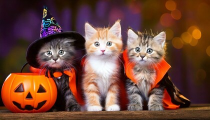 ハロウィンのコスプレをしている子猫たち