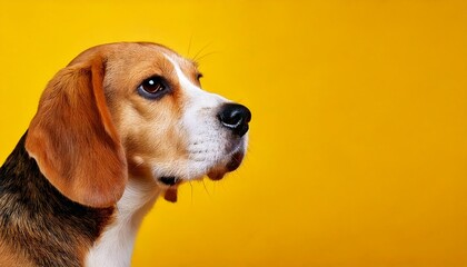 黄色い背景のビーグル