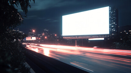 Mockup template Nighttime Freeway with Billboards in 3D Style Rendering