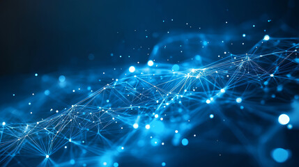 Fototapeta premium A blue abstract network with glowing points and lines, representing digital connectivity.