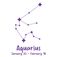 Aquarius constellation illustration in minimalist hand-drawn style with zodiac sign and dates © Maryna Filipenko