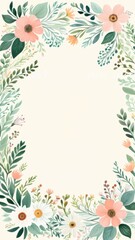 Elegant floral border with pastel flowers and green foliage on a cream background, ideal for wedding invitations, greeting cards, or spring-themed designs