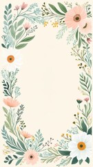 Elegant floral border with pastel flowers and green foliage on a cream background, ideal for wedding invitations, greeting cards, or spring-themed designs