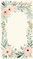 Elegant floral border with pastel flowers and green foliage on a cream background, ideal for wedding invitations, greeting cards, or spring-themed designs