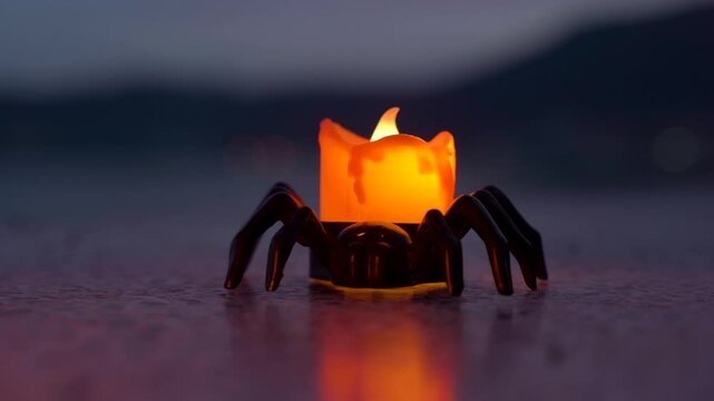 Concept: Halloween beach and ocean background with spider, witch, ghost, dark, scary tone.