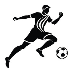 Obraz premium Powerful Soccer Player Kick Silhouette Vector, Motion and Energy, Ideal for Sports Apparel and Branding