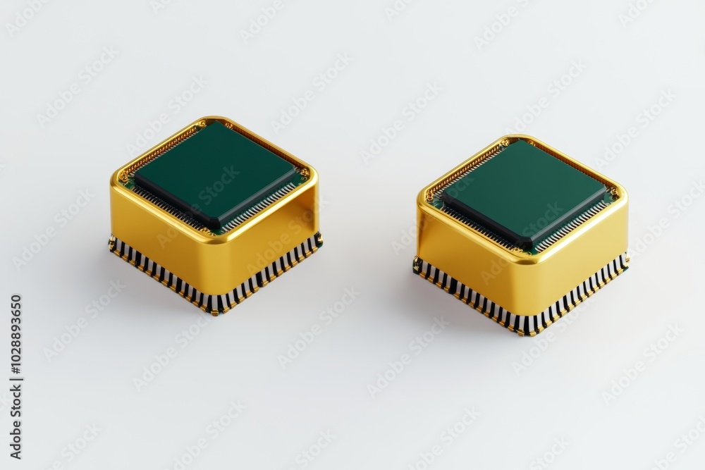 Poster white background with closeup of computer processors