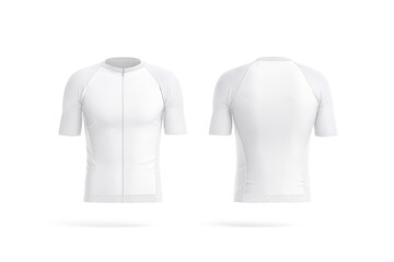 Blank white cycling zip jersey mockup, front and back view